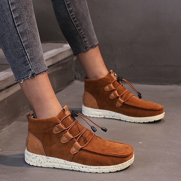 Warm Flat Ankle Boots Casual High Top Walking Shoes Oshnow