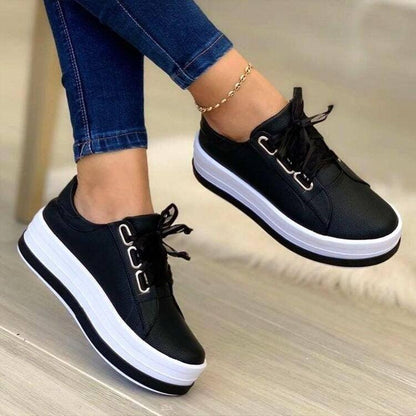 Fashion Flats Sneakers Women Ribbon Lace-up Platform Shoes-5