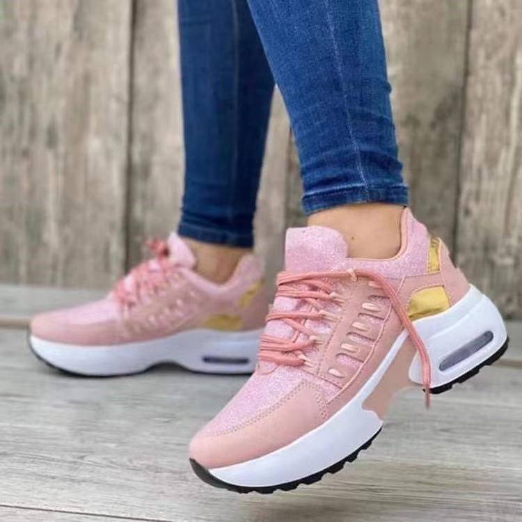 Lace Up Sneakers Women Wedge Heel Running Sports Shoes-Champagne-12