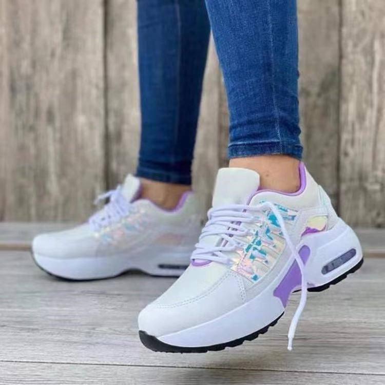 Lace Up Sneakers Women Wedge Heel Running Sports Shoes-Pink-6