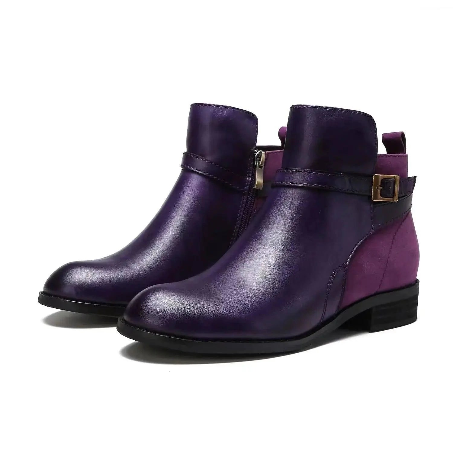 Low Heel Boot Women Buckle Shoes Fall Winter Waterproof-5