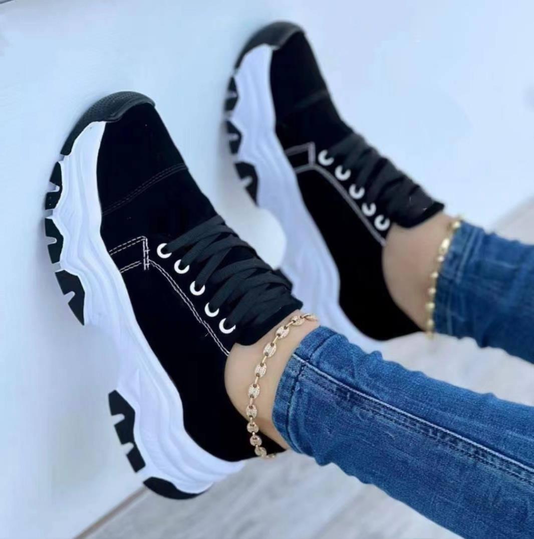 Platform Sport Flats Shoes Lace-up Sneaker Outdoor Walking-Blue-5
