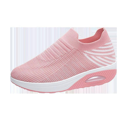 Stripe Design Mesh Shoes Fashion Slip On Air Cushion Shoes-Grey-9
