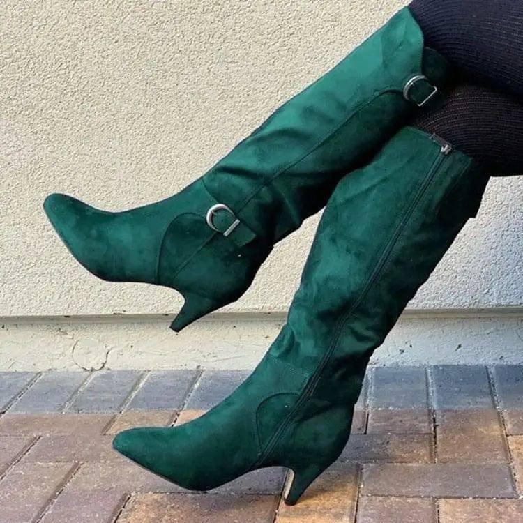 Western Boots Winter Shoes Wide Calf Long Boots For Women-Navy-4